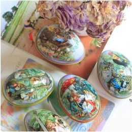 new Easter Tinplate Cans Oval Rabbit Printed Empty Tin Can DIY Handmade Candles Candy Cookie DIY Cosmetics Ointment Jar EWA3585