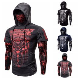 T Shirt Men Punk Style Hooded Long-sleeved T-shirts Stranger Things Sport Casual Clothes