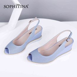 SOPHITINA Hallow Roma Sandals Women Peep Toe Wedges Elengant High Heels Fashion Sandals Office Comfortable Shoes Women SC683 210513