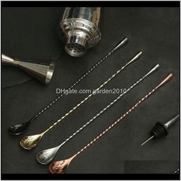 Spoons 1Pcs Stainless Steel Mixing Cocktail Spiral Pattern Teadrop Spoon Coffee Stir Bar Tool Bartender Tools Phqs5 Du91Z