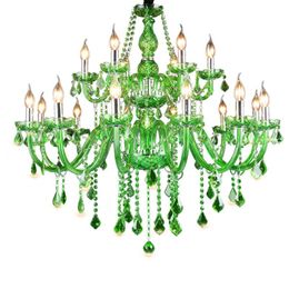 Pendant Lamps Nordic Luxury Green Crystal Chandeliers Living Room Decoration E14 Candle Lamp Dining Chandelier Light Fixture