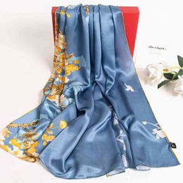 Women Natural Real Long Scarves 100% Pure Scarf Spring Luxury Bufanda Silk Wrap Foulard Femme Print Shawls Pashmina