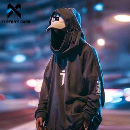 11 BYBB'S DARK Japanese Streetwear Hoodie Men Harajuku Neck Fish Mouth Pullovers Sweatshirts Oversized Hip Hop Hoodies Techwear 210730