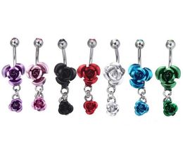 Stainless Steel Hypoallergenic belly button Rings Crystal Rose Flower Body Piercing bar Jewlery for women Bikini Navel Ring