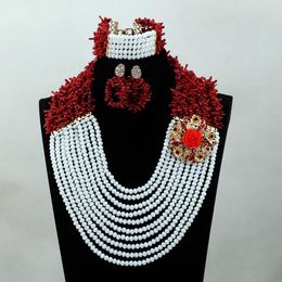 Earrings & Necklace 2021 Trendy Wine Coral Add White Crystal African Wedding Groom Beads Jewelry Set Bridal/Women Sets ANJ178