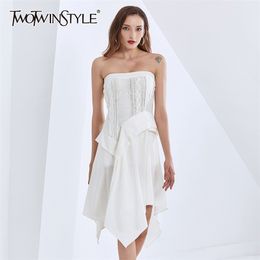 Casual White Skirt For Women High Waist Patchwork Ruffle Elegant Skirts Female Fall Fashion Clothing 210521