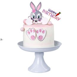 Cake Topper Rabbit Bunny Footprint Carrot Kids Happy Birthday Decoration Cupcake Decor Party Baking Supplies DIY Easter by sea RRA12423