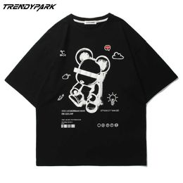 Men's Tshirt Summer Short Sleeve Cartoon Foaming Printing Tee Hip Hop Oversized Cotton Casual Harajuku Streetwear Top Tshirts 210601