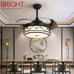 Ceiling Fans BRIGHT Modern LED Fan Light Black With Remote Control 3 Colours For Home Dining Room Bedroom Restaurant