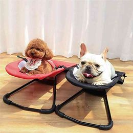 Pet Rocking Chair Bed Adjustable Safe Folding Dog Sleeping Nest For Cats Pet Lounge Chair Pet Kennel Sofas Cot Elevated Dog Bed 210924