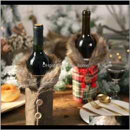 wine bottle gift bags wholesale UK - Decorations Plush Bags Button Plaid Wine Bottle Cover Christmas Gift Bag Home Decoration Hha807 Nppxp Znbyj