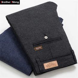 Men's Slim Casual Pants Fashion Business Stretch Trousers Male Brand Plaid Pant Black Blue 211108