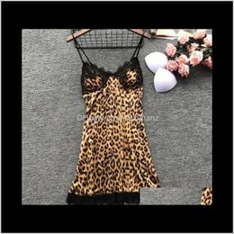 Womens Underwear Apparel Drop Delivery 2021 Daeyard Fashion Leopard Nightgown Women Silk Sleep Lounge Night Sexy Lace Satin Sleepwear Summer