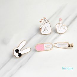 Creative brooch capsule rabbit brain OK hand gesture middle finger mask cartoon brooch for woman and man