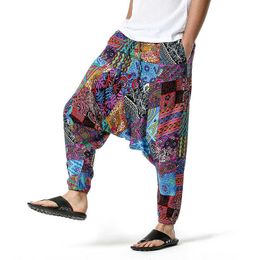 Mens Cotton Harem Yoga Baggy Genie Boho Pants 3D Floral Print Trousers Joggers Men Casual Streetwear Sports Male Y0811
