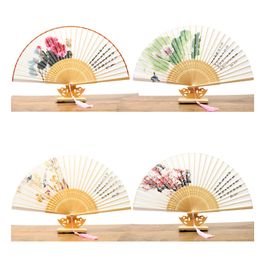 -Vintage fiesta favor seda plegable ventilador retro chino japonés bambú plegable tassel baile a los fans de la mano decoración del hogar ornamento artesanal regalo