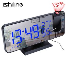 LED Digital Alarm Clock Watch Table Electronic Desktop Clocks USB Wake Up FM Radio Time Projector Snooze Function 2 Alarm 211111