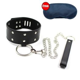 Bdsm Collar with Leash Lock Chain Soft Leather PU Slave Rivets Restraint Bdsm Erotic Sex Toys for Couples Women SM Accessories P0816