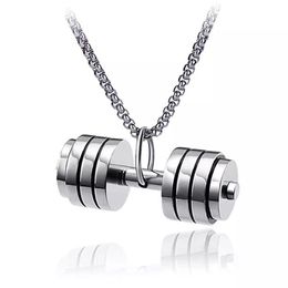 Fashion Hip Hop Gym Sport Dumbbell Pendant Necklace Stainless Steel Chain Necklaces Men Jewellery