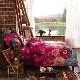 Bright Pink Mandala Bedding Set Reversible Color Design Boho Duvet Cover Bedsheet and Pillowcases Nice Gift Home Wedding 210615