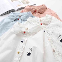 HSA Vintage Embroidery Floral Blouses for Women Shirts Spring Yarn Blouse White Rabbit Cute Long Sleeve 210430