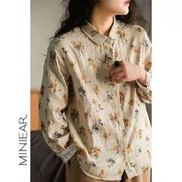 Summer Women Loose Long Sleeve Single Breasted Blouse Cotton Print Turn-down Collar Lace Patchwork Casual Shirts W306 210512