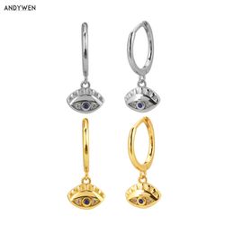 ANDYWEN 925 Sterling Silver Lucky Eye Drop Earring Dangle Charm Circle Round Piercing Ohrringe Fine Luxury Jewellery 210608