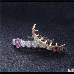 Grillz, Dental Grills Body Jewellery Drop Delivery 2021 Hip-Hop 8-Tooth Micro-Zircon Single Row Lower Gold Bracket Canine Teeth Full Diamond Hi