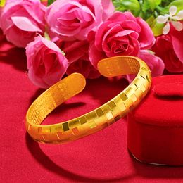 Classic Cuff Bangle Women Bracelet Fashion Jewelry 18k Yellow Gold Filled Female Dubai Accessories Gift