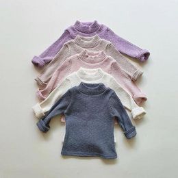 Spring New Fashion Baby Girls T Shirt Kids Tops Clothes Children T-shirts For Toddler Boys Solid Cotton Long Sleeve Tops 210413