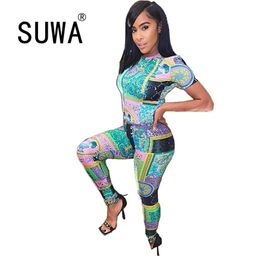 Retro Printed Loungewear 2 Piece Outfits For Women Sets Clothes Short Sleeve Summer T-Shirt Top Jogger Leggings Wholesale 210525