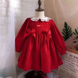 0-7Y Baby Girl Autumn Winter Red Velvet Long Sleeve Vintage Turkish Princess Gown Dress for Girls Christmas Birthday Casual 210331