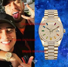 High Quality Watches TW 36mm Day-Date Diamond Rainbow ETA2836 Automatic Mens Womens Watch 128348 Pavé Diamonds Dial 18K Gold Bracelet Ladies Gents Wristwatches