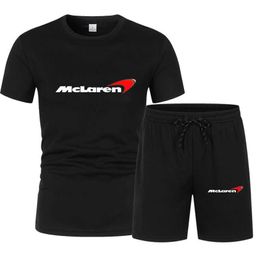 2021Men's summer cotton F1 racing McLaren T-shirt jersey O-neck top regular T-shirt + men's shorts suit casual sports men's sets X0909