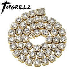 TOPGRILLZ Iced Clustered Tennis Chain Necklace in Yellow/White Gold(10mm) With Spring Clasp Hip Hop Fashion Jewellery