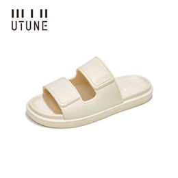 UTUNE Cream Slides Slippers For Women Indoor Shoes Bathroom Cosy Summer EVA Home Sandals Men Memory Foam Outside Slipper W220218