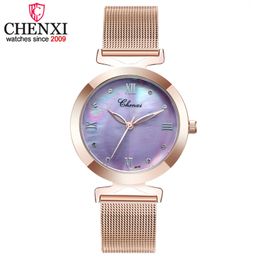 Chenxi Shell Dial Fashion Ladies Watches Women Luxury Brand Wristwatches Golden Women's Quartz Clock Dress Watch Reloj Mujer Q0524