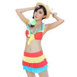 Style Swimwear Women's Steel Striped Sexy Dress Bareback Bikini Split Big Chest Bubble Spring Swimsuit