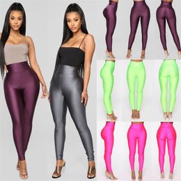 Women Pants Charming Fluorescence Green High Elastic Waist Sports Running Gym Workout Fitness Stretch Jogging Trousers 210522