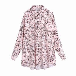 Women Fashion Heart Print Loose Blouses Vintage Long Sleeve Button-up Female Shirts Blusas Chic Tops 210520