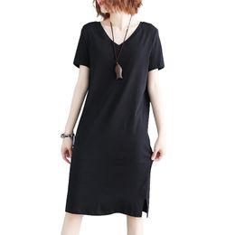 WERUERUYU European and American short-sleeved large size V-neck solid Colour dress explosion models women's 210608