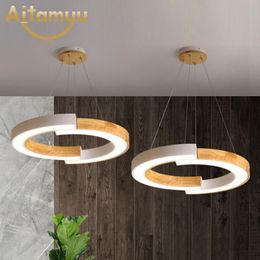Wooden Lampshades Rings Pendant Lights For Dining El Hall Suspension Lamp Kitchen Hanging Home Lighting Fixtures Lamps