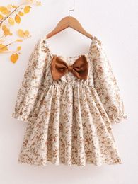 Toddler Girls Ditsy Floral Print Bow Front Flounce Sleeve Dress SHE