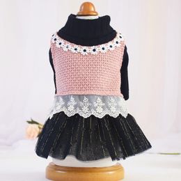 dog winter dress UK - Dog Apparel Skirt For Autumn And Winter Princess Dress With Lace Deslign Pink Yellow Colors Products