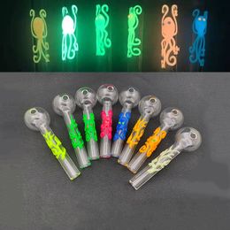 4inch Luminous Glass Oil Burner Pipe Cheapest Glow in the dark octopus shape smoking pipe 30mm dia ball Great Tube Glass Oil Nail Pipe