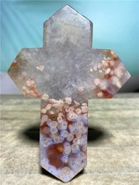 agate crystal geode Canada - Decorative Objects & Figurines Agate Stone Natural Crystal Cross Statue Geode Meditation Energy Reiki Spiritual Feng Shui Ornaments For Home