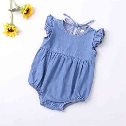 Summer Denim Flying Sleeve Romper Baby Clothes Toddler Girl Bodysuits Children 210528