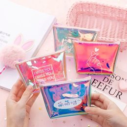 PVC Kawaii Purse Wallet Womens Purses Coins And Cards Cute Heart Letter Printing Children's Zipper Small Coin Storage Bags Case