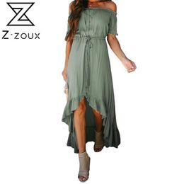 Women Dress Slash Neck Asymmetry Drawstring Bandage Black White Green Plus Size Off Shoulder Summer Dresses 210513