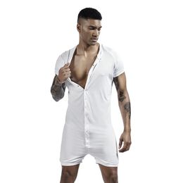 Men's Sleepwear Rayon One-piece Tracksuit Men Compression Short Sleeve Sleep Lounge Quick Dry Sexy Mens Body Shaper Pyjamas Robe Sets